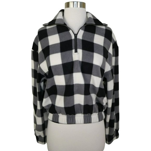 bp Sweaters - bp Buffalo Plaid Quarter Zip Cropped Fleece Pullover Size XS NWT